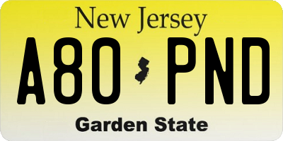 NJ license plate A80PND