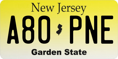 NJ license plate A80PNE