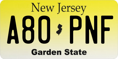 NJ license plate A80PNF