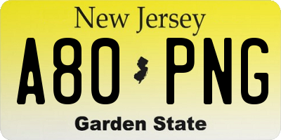 NJ license plate A80PNG