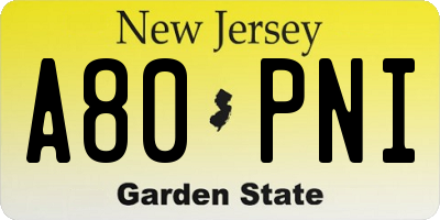 NJ license plate A80PNI