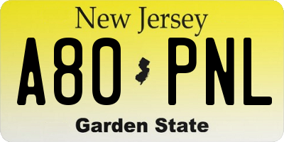 NJ license plate A80PNL