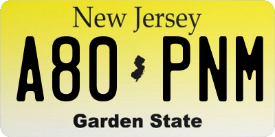 NJ license plate A80PNM