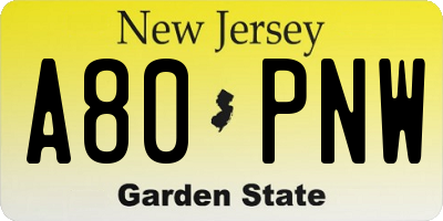 NJ license plate A80PNW
