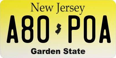 NJ license plate A80POA