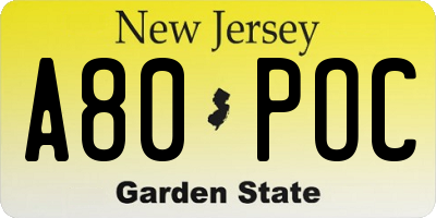NJ license plate A80POC