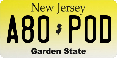 NJ license plate A80POD