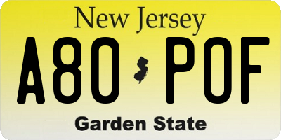NJ license plate A80POF