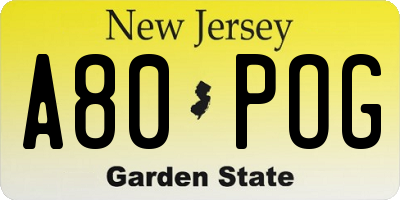 NJ license plate A80POG