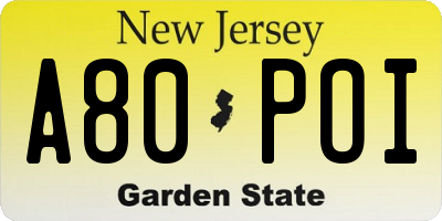 NJ license plate A80POI