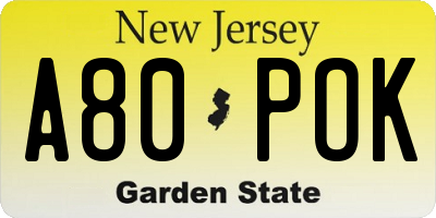 NJ license plate A80POK