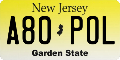NJ license plate A80POL