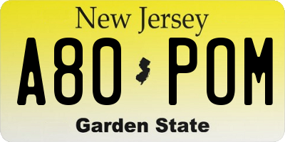 NJ license plate A80POM