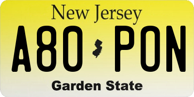 NJ license plate A80PON