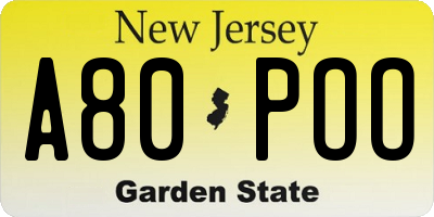 NJ license plate A80POO