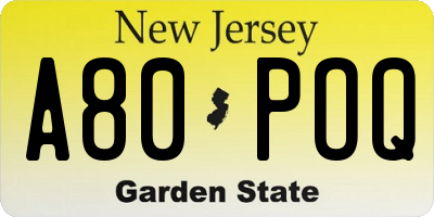 NJ license plate A80POQ