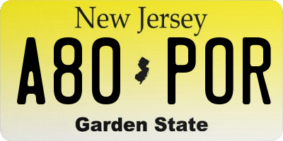 NJ license plate A80POR