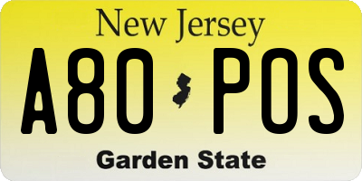 NJ license plate A80POS