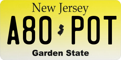 NJ license plate A80POT