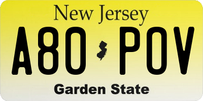 NJ license plate A80POV