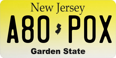 NJ license plate A80POX