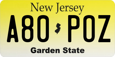 NJ license plate A80POZ