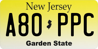 NJ license plate A80PPC
