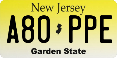 NJ license plate A80PPE