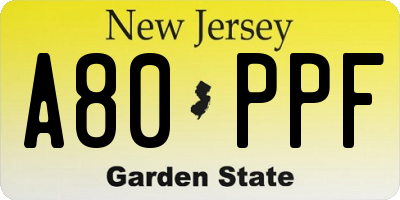 NJ license plate A80PPF