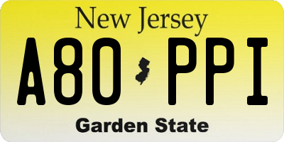 NJ license plate A80PPI