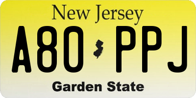 NJ license plate A80PPJ