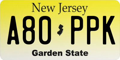 NJ license plate A80PPK