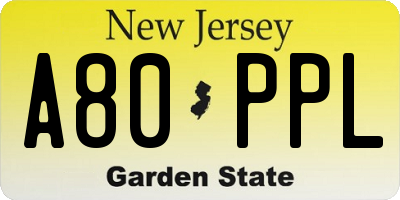 NJ license plate A80PPL