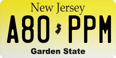 NJ license plate A80PPM