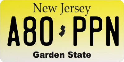 NJ license plate A80PPN