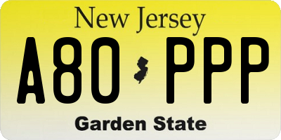 NJ license plate A80PPP