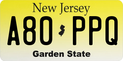NJ license plate A80PPQ