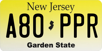 NJ license plate A80PPR