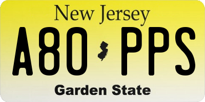 NJ license plate A80PPS