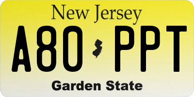 NJ license plate A80PPT