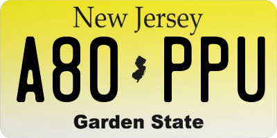 NJ license plate A80PPU