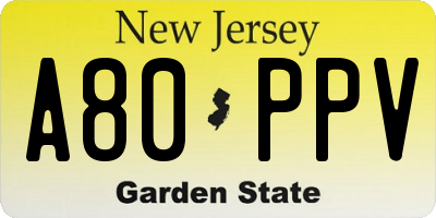 NJ license plate A80PPV