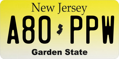 NJ license plate A80PPW