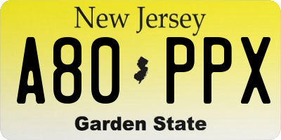 NJ license plate A80PPX