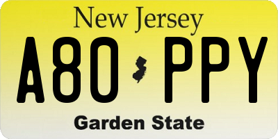 NJ license plate A80PPY