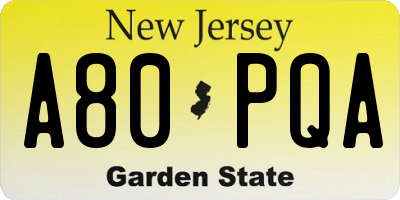 NJ license plate A80PQA