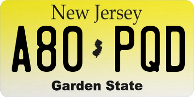 NJ license plate A80PQD