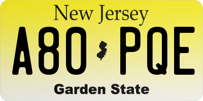 NJ license plate A80PQE