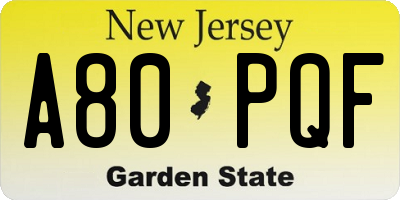 NJ license plate A80PQF