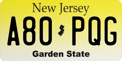 NJ license plate A80PQG